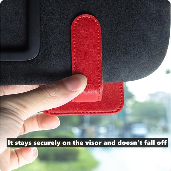 BoAn Sunglass Holder for Car Sun Visor,Magnetic Leather Sunglasses Holder,Auto Visor Accessories,Eyeglasses Holder(Red)