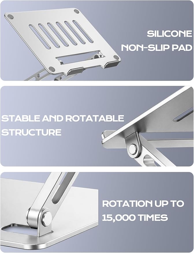 LOXP Adjustable Laptop Stand, Portable Laptop Riser, Aluminum Laptop Stand for Desk Foldable, Ergonomic Computer Notebook Holder for Desk, Office Desk Accessories (10-15.6'')- Silver