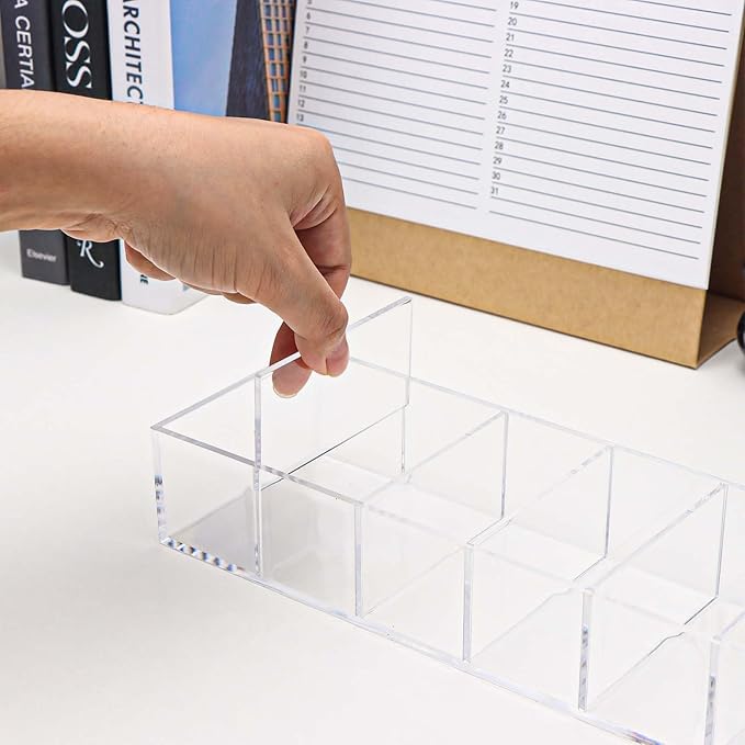 NatSumeBasics Clear Drawer Organizer 6-Section Desk Compartment Acrylic Tray Holder, 3.3" Width not for Storage Credit Cards Business Card, Office Accessories Supplies (Small)