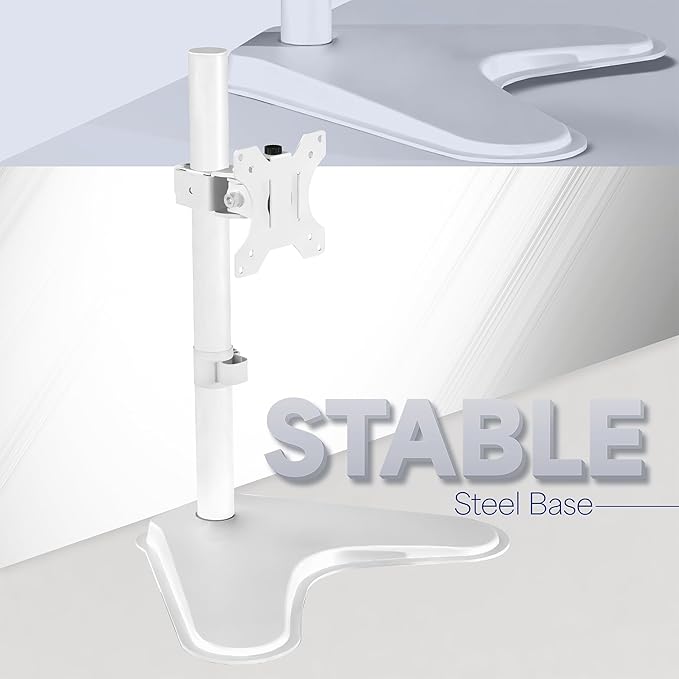 VIVO Single Monitor Desk Stand, Holds Screens up to 32 inch Regular and 38 inch Ultrawide, Freestanding VESA Steel Mount Base, Adjustable Height, Tilt, Swivel, Rotation, White, STAND-V001HW