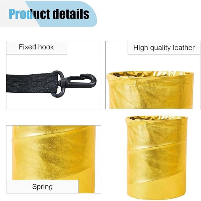 Collapsible Trash Can Car Garbage Bag - Leather Pop-up Car Trash Bin with Elastic Band - Hanging Foldable Garbage Can Vehicle Waste Basket Bin - Double-Layer Washable Bag for Cars Camping (Gold)