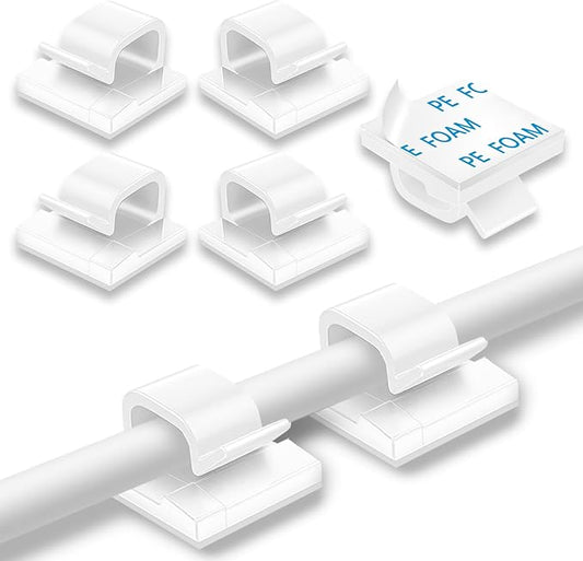 200 Pcs Cable Clips, Adhesive Cable Organizer Cord Holder Wire Clip Wire Management Self Adhesive Hooks Wire Holder for Office, Home(White, 200PCS)