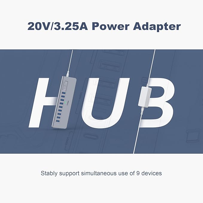 Powered USB Hub 10Gbps, intpw YH9AC 12-Port USB Splitter with USB A/USB C 3.2, 7 USB 3.0, 2 PD 45W Charging Ports, 65W Power Adapter + 3.3FT Cable, Aluminum USB Extender Hub for Laptop/PC/iPhone 16/15