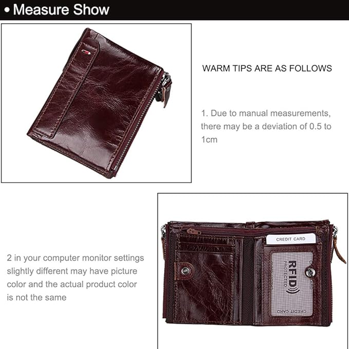 Men's Folding Double Zip Wallet RFID Blocks Retro Short Coin Purse