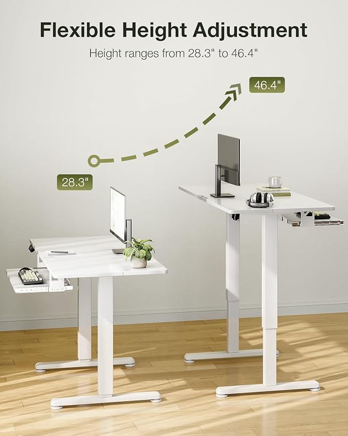 Casaottima Electric Standing Desk with Keyboard Tray, 40 Inch Height Adjustable Small Table, Sit Stand Table, Writing Computer Desk for Home, Office, Workstation, White