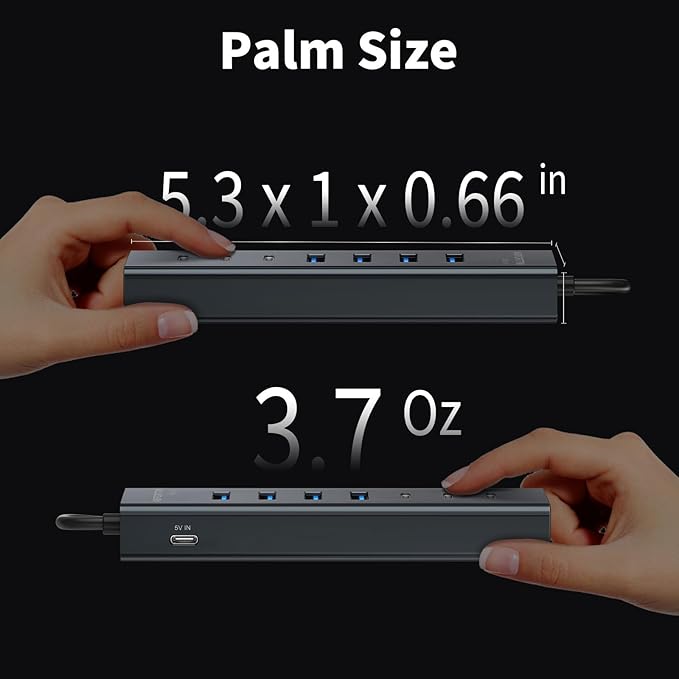 6Ft 7-Port USB Hub 3.0 for Desktop, 4 USB-A & 3 USB-C Ports Aluminium 5Gbps USB Extender Hub, USB Splitter, USB Hub Long Cable for Desktop, PC, Flash Drive, Mobile HDD SSD, Windows/XPS