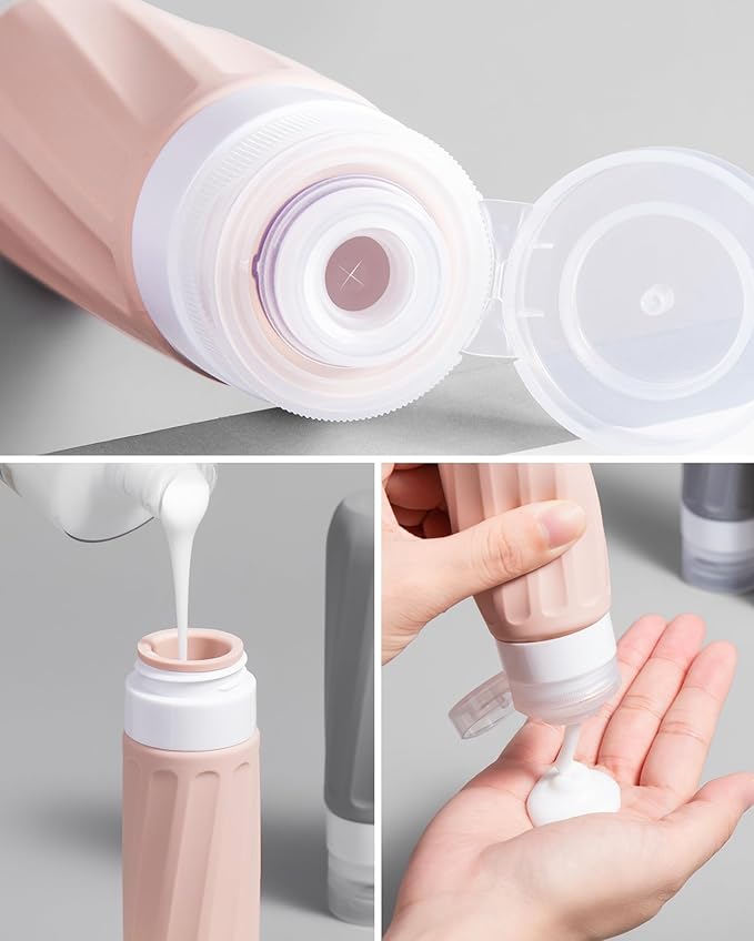 Mrsdry Travel Size Toiletries 8 Pack, TSA Approved 3oz Silicone Squeeze Bottles & Cream Jars with Clear Travel Bag