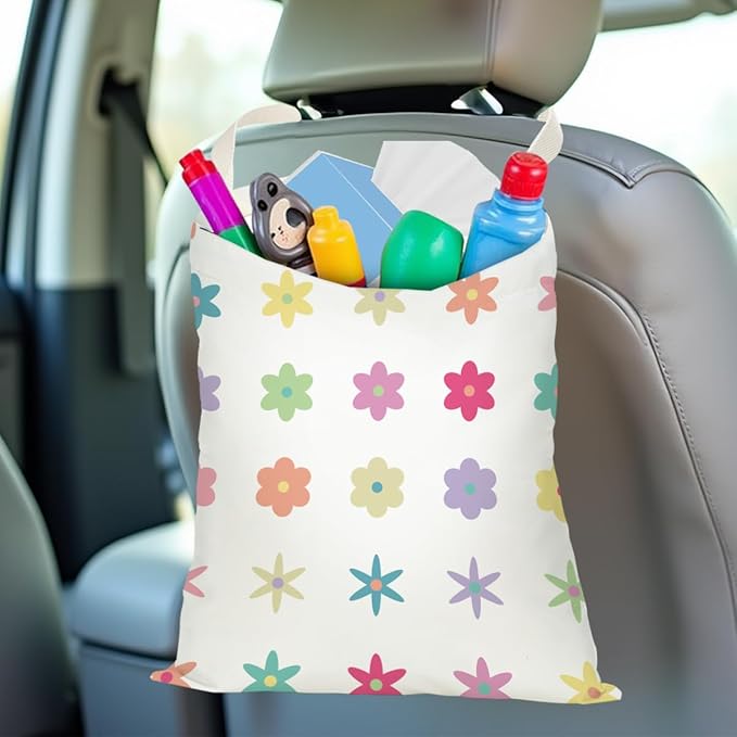 Florals Car Trash Bag Car Garbage Bag Hanging Cars Trash Can, Spring Decor Waterproof Cars Back Seat Organizer for Vehicle Travelling Camping