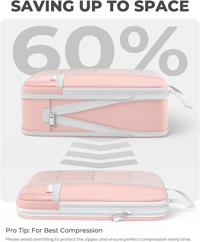 Percover Compression Packing Cubes 8-Piece Set, Packing Cubes Compression for Travel with Laundry Bag & Shoe Bag, Travel Organizer for Carry On & Checked Luggage, Pink
