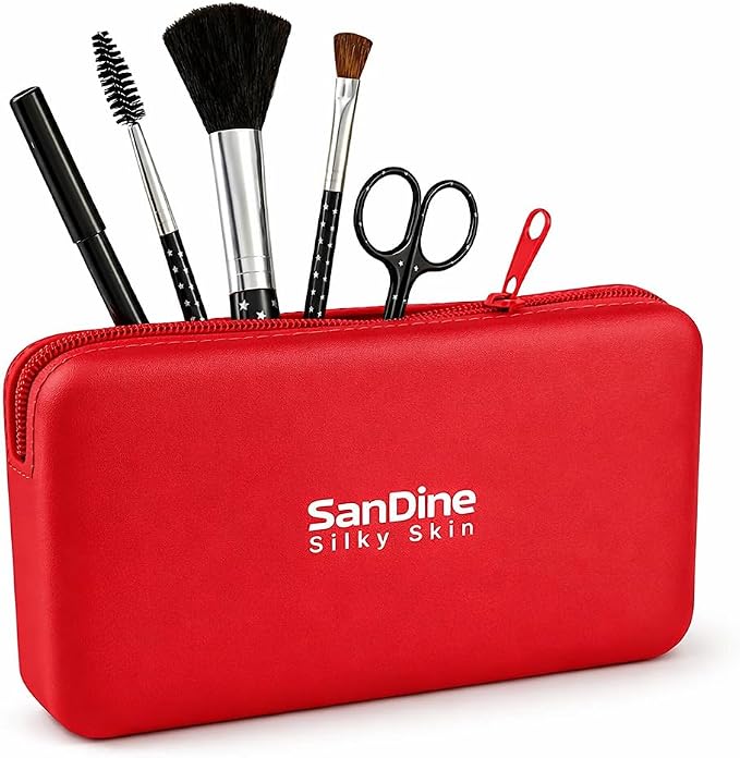 Silicone Cosmetic Bag – Waterproof Travel Makeup Pouch - Food-Grade Silicone Toiletry Organizer for Women & Men – Compact Stylish Multi-Functional Storage for Beauty Essentials - by Sandine (Red)