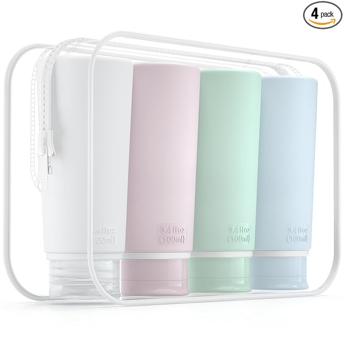 Valourgo Travel Bottles for Toiletries Tsa Approved Travel Size Containers BPA Free Leak Proof Travel Tubes Refillable Liquid Travel Accessories for Cosmetic Shampoo and Lotion Soap for travel, 4Pcs