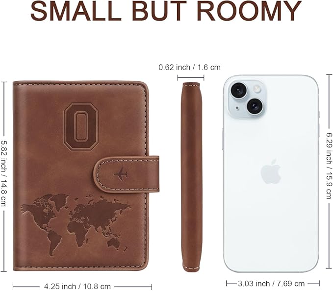 Passport Holder Wallet Cover Personalized Letter A-Z Travel Wallet RFID Blocking Passport Cover Wallet Case for Travel Passport Book Holders for Women and Men, Brown-O