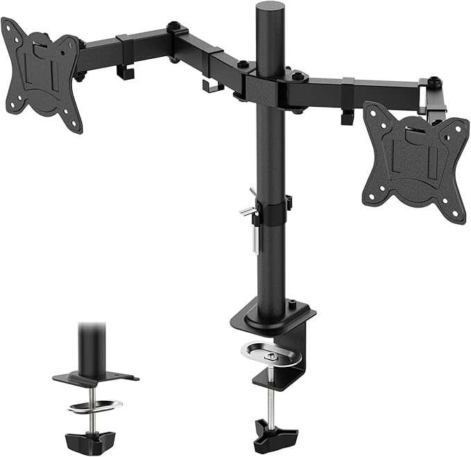 GRIFEMA GB2001A-2 Monitor Mount for 13-27 Inch Flat & Curved Screens, Height Adjustable, Tilt, Swivel, 360° Rotation, 10 kg per Arm, VESA 75/100 mm