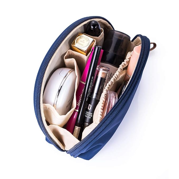 Hekyip Half Moon Cosmetic Bag, Travel Makeup Pouch, Portable Waterproof Cosmetic Pouch for Ladies Women, Small (NAVY BLUE)