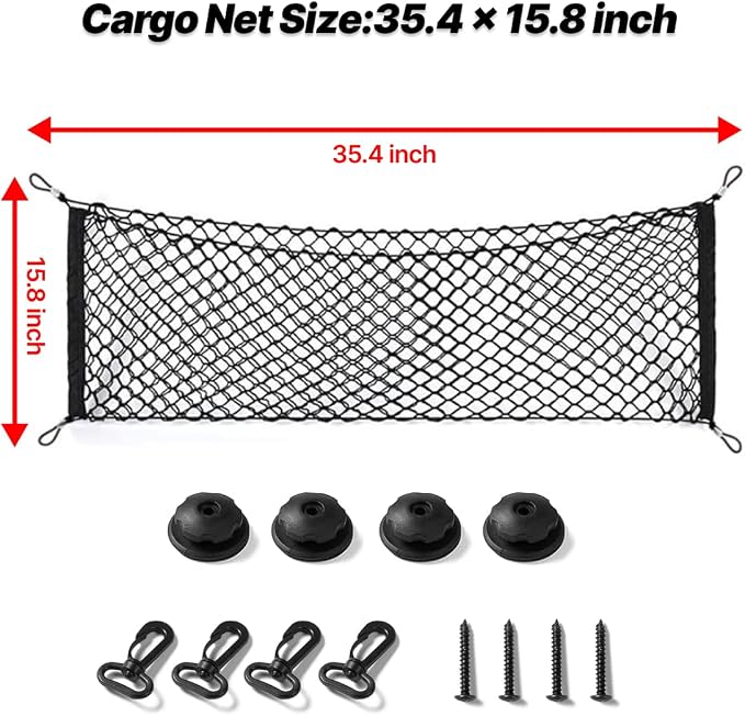 Universal Double Layer Cargo Net for SUV,Stretchable Rear Cargo Net,35.4× 15.8 inch Elastic Trunk Storage Net with Hooks,Black Storage Organizer for Car SUV and Trucks