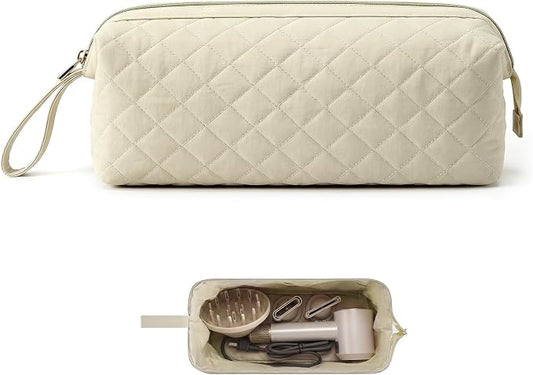 Stratalife Quilted Hair Tools Travel Bag with Polishing Cloth Compatible with Dyson Airwrap Shark Flex Style, Portable Toiletry Bag Hair Dryer Curling Iron Carrying Case Travel Essentials Khaki