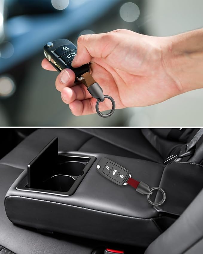 Car Key Chain Clip Leather Keychain Key Fob, Key Chain Rings for Car Keys Key Holder with Zinc Alloy Buckle for Men