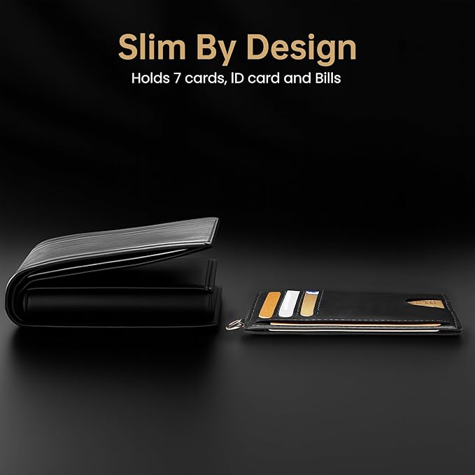 Mayski Slim Wallet, Credit Card Holder for Women, Minimalist Front Pocket RFID Blocking Card Cases, Small Wallet Women Men(Oiled Wax Black)