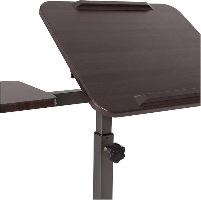 Seville Classics Airlift Height Adjustable Mobile Rolling Laptop Cart Computer Workstation Desk, Table for Home, Office, Classroom, Hospital, w/Wheels, Walnut, Tilt w/Side Table (28") (New Model)