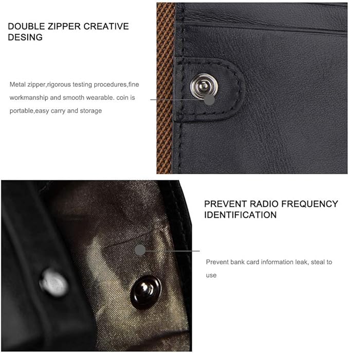 Men's Folding Double Zip Wallet RFID Blocks Retro Short Coin Purse
