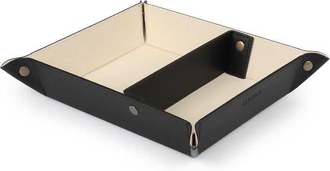 Londo Leather Tray Organizer - Practical Lightweight Water Resistant Computer Table Desk Storage Box for Wallets, Watches, Keys, Coins, Cell Phones and Office Equipment