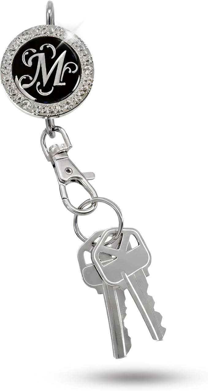 Women’s Bag Charm Key Finder, Car Keychain Hook, Cute Purse Organizer & Tote Bag Accessories, Gifts for Mom - Monogram Letter