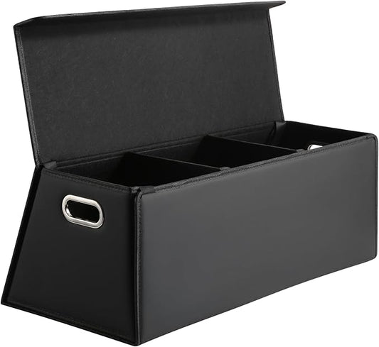 Fyzeoty Car Organizers and Storage - Trunk Organizer for Suv Car,Car Trunk Leather Storage Box,Extra Large,Magnetic Lid,Collapsible and Adjustable Trapezoidal-Black