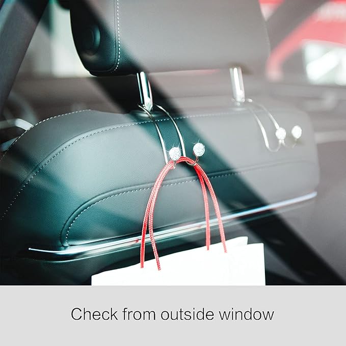 4 Pack Bling Car Hooks - Universal Car Headrest Hooks, Stainless Steel Car Seat Hooks for Women Bags & Purses (Silvery)