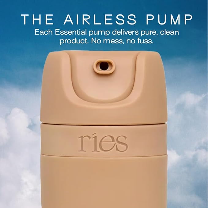 RIES Starter Set Toiletry Travel Bottles – Set of 3 (1.7oz) Airless Pump Containers for Shampoo, Conditioner, Body, Face – Leak-Proof, TSA-Approved, Dishwasher Safe- (Outlier Sand)