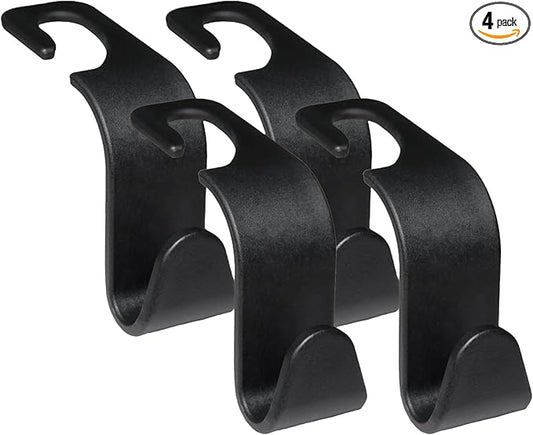 Universal Car Seat Headrest Hooks - 4-Pack, Black S-Type Hangers for Handbags, Purses, Coats - Storage Organizer for All Vehicles