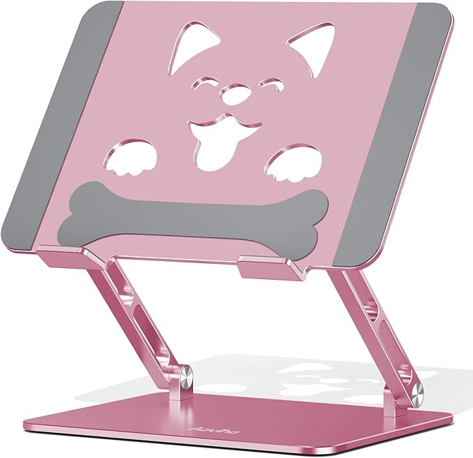 Laptop Stand for Desk-Adjustable, Foldable, Portable, Ergonomic Aluminum Notebook Riser with Unique Puppy Cooling Vent, Desk Gift for 10-17.3" Devices Mac, Dell, HP, Lenovo, Samsung, Rose Gold