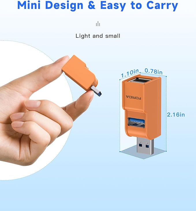3 Ports USB 3.0 hub, USB Splitter to 2 USB 2.0 Out Ports and 1 USB-3.0 Port, Portable USB Adapter for Keyborad, Mobile Hard Disk, U Disk, Camera, Mouse, Laptop Accessories,etc (Orange)