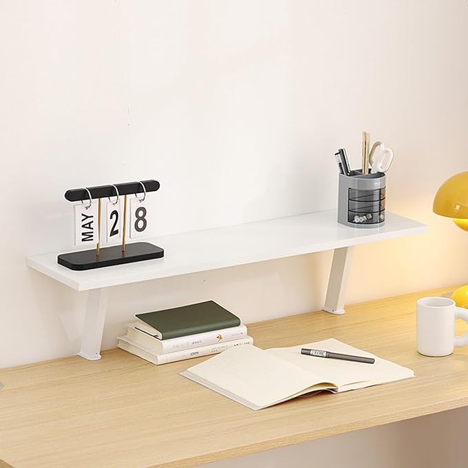 31.5x7.8in Clamp on Desk Shelf, Adjustable Desktop Organizer Extension Bookshelf Above Storage Rack Accessories for Home Office Organization White