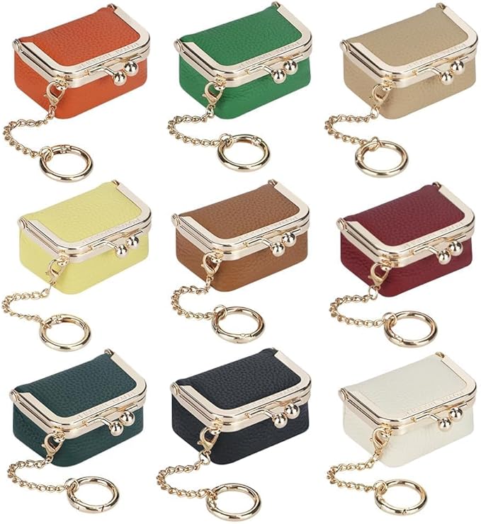 Royal Bagger Genuine Leather Mini Jewelry Women's Coin Purse Solid Color Kiss Lock Change Pouch Casual Style Small Storage Bag for Women 1894 (Wine Purple with Chain)