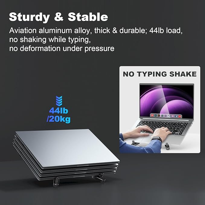 Ergonomic Laptop Stand for Desk, 3-in-1 Adjustable Aerospace Aluminum Riser, Foldable 3-Mode Holder, Sturdy Non-Wobble Ventilated, Fits 10-16" Laptops Tablets Phones, 0.6lb Ultra-Light (Gunmetal Grey)