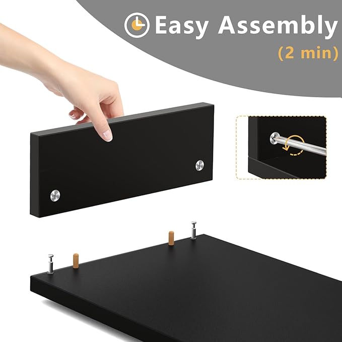 TAVR Dual Monitor Stand Riser Office Desktop Organizer Stand for 2 Monitors, Adjustable Length and Angle 3 Shelf, Extra Long Multifunctional Wooden Stand up to 43.3" fit Computer, Laptop, TV, Black