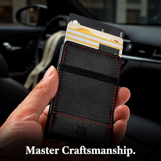 RFID Minimalist Slim Wallet for Men and Women, Holds Up to 12 Cards, Cash, Key Thin and Lightweight Credit Card Holder, Black Eco Leather