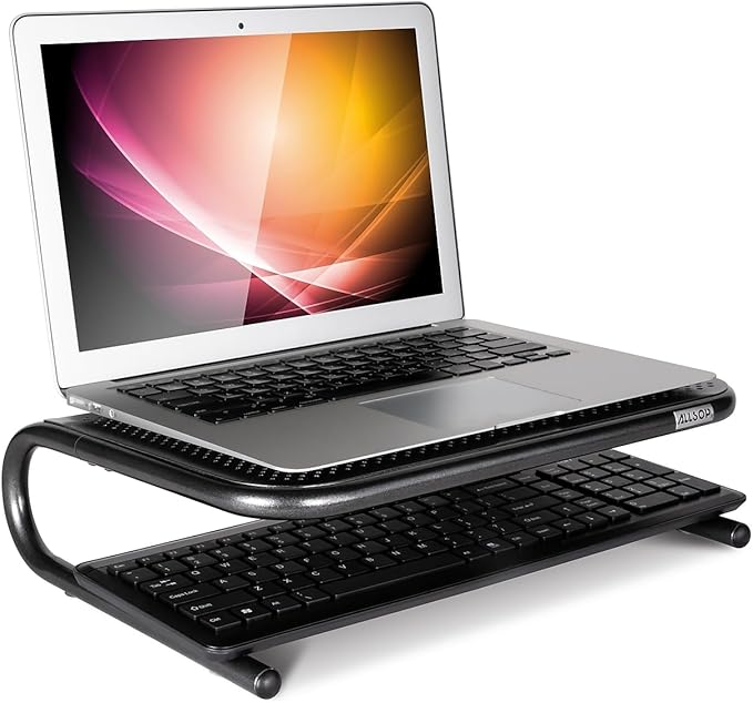 Allsop Metal Art Jr. Monitor Stand, 14-Inch Wide Platform Holds 40 lbs with Keyboard Storage Space - Pearl Black, 2 Pack