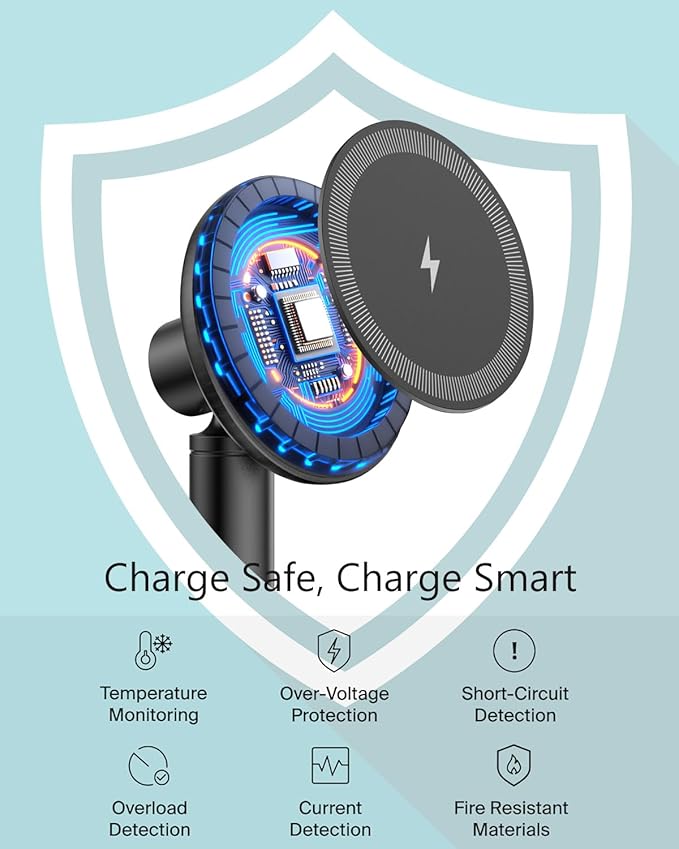 Mag-Safe Charger Stand for iPhone 17/Air/16/15/14/13/12,15W Fast Charging,Wireless Charging Pad Compatible with MagSafe Suitable for Desk or Nightstand (No Adapter/Angle Fixed)