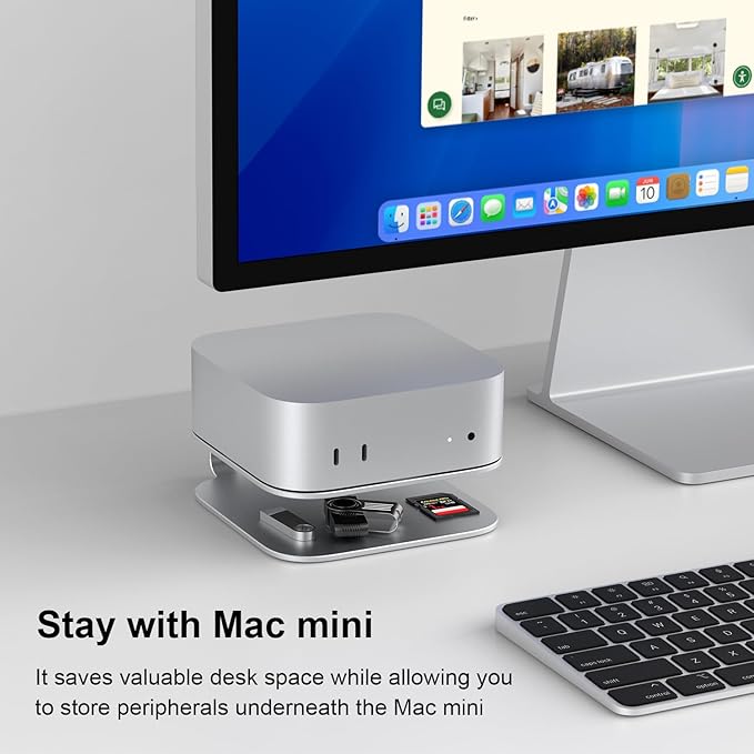 Qwiizlab Aluminum Stand for 2024 Mac mini M4/M4 Pro, Convenient Acess to Power Button, Anti-Scratch, Anti-Slip, Avoid Overheating, Durable and Sturdy Design (Silver)