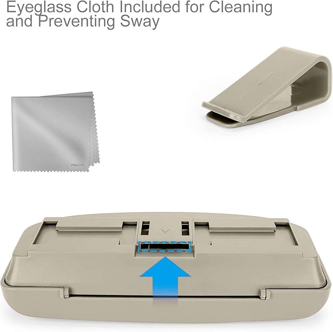MOSISO Car Visor Sunglasses Case, Universal Automotive ABS Eyeglasses Holder Protective Box Clip Eyewear Hard Shell Storage Organizer with Magnetic Closure and Double Card Clamp, Beige