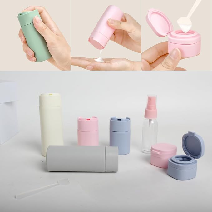 9pc Travel Toiletry Containers Bottles Jars Set Leakproof Cream Dispenser w/Carry Bag TSA Approved Refillable for Airplane Travel, Gym (Mix A)