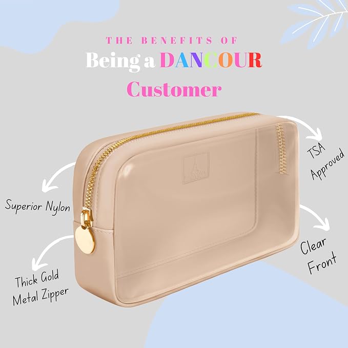DANCOUR Clear Makeup Bag, Beige Mini Makeup Bag for Purse, Small Clear Cosmetic Bag, Pouch Organizer, Travel Cosmetic Case, Mini Pouch for Purse, Beige
