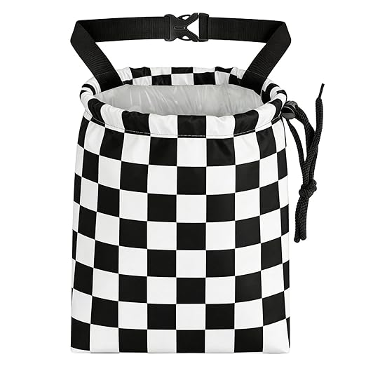 Black White Chessboard Car Trash Bag - Waterproof Car Trash Bag Hanging Leakproof Car Garbage Bag - Washable Reusable Trash Bag For Car Interior Hanging Organizer Storage Vehicle Travelling Camping