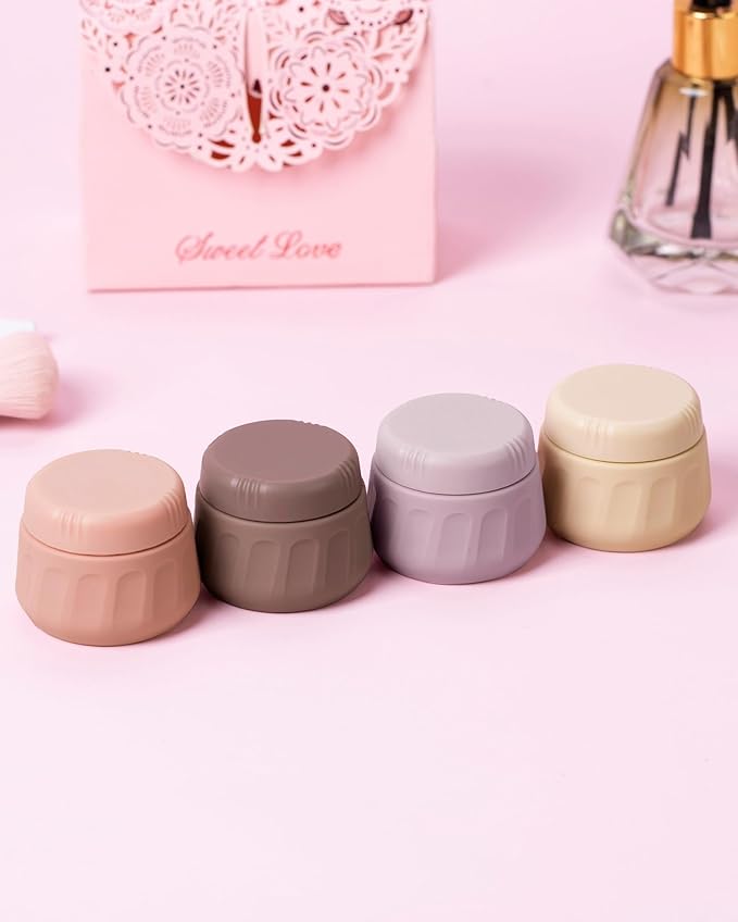 Mrsdry Travel Containers for Toiletries, TSA Approved Travel Size Toiletries 4 Pack, Refillable Containers, With Clear Bag, Leak Proof Silicone Jars, Essentials Creams Jars Carrying Small Items