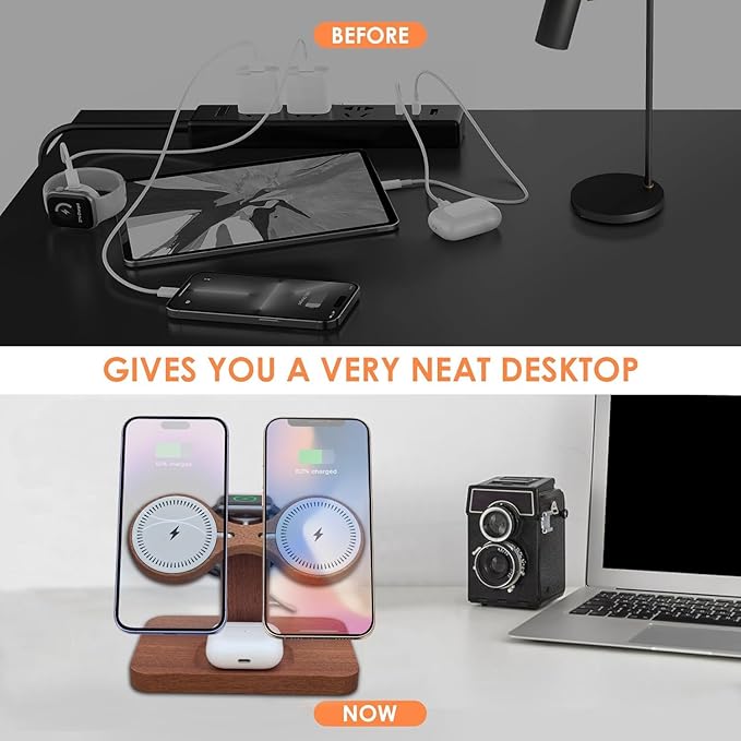 Dual Phone Charging Station Compatible with Magsafe Charger Stand Magnetic Wireless Charger for iPhone 17 16 15 14 13 12 Series iWatch AirPods Wireless Charging Station for Multiple Devices
