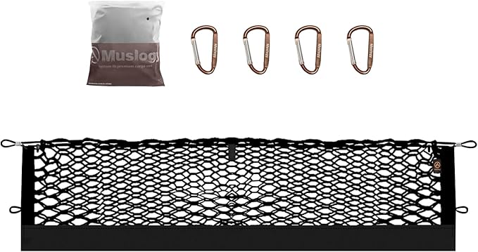 Muslogy Truck Bed Cargo Net Trunk Netting Compatible with 2024-2026 GMC Acadia | Chevy Traverse | 2025+ Buick Enclave Accessories, Pickup Cargo Organizer SUV Sedan Storage Net w/Heavy Duty Carabiners