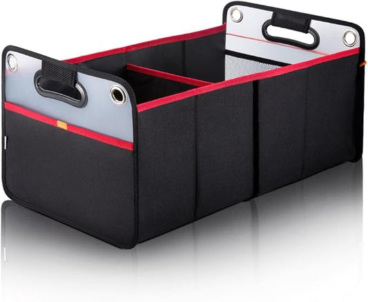 Car Trunk Organizer, Collapsible Auto Trunk Organizer Storage, Portable Grocery Cargo Container with Two Large Compartments for SUV, Vehicle, Truck, Home and Office