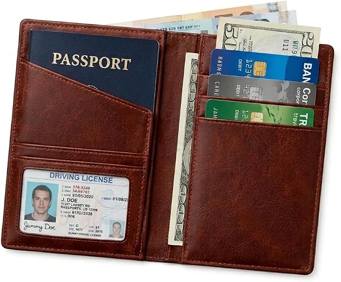 Genuine Leather Passport Holder Travel Wallet for Men & Women - Slim Passport Case with Card Slots & Cash Pocket - Travel Document Organizer