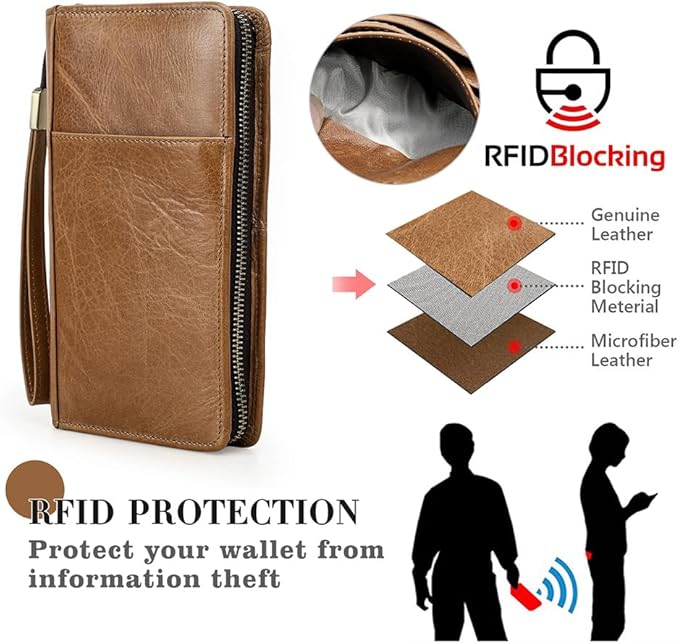 CONTACTS Full Grain Leather Travel Family Passport Holder for 4 Passport Wallet RFID Blocking Passports Organizer 3 Layer Design Fit 4 Passports, 13 Credit Cards (Camel Brown)